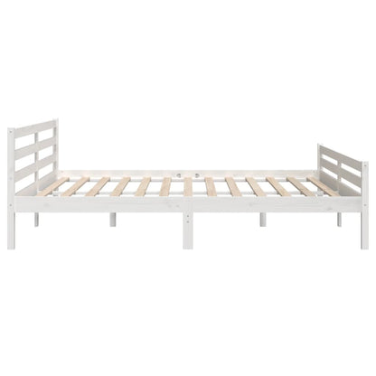 Solid Wood White Bed Frame, 200x200 cm - Mattress Not Included