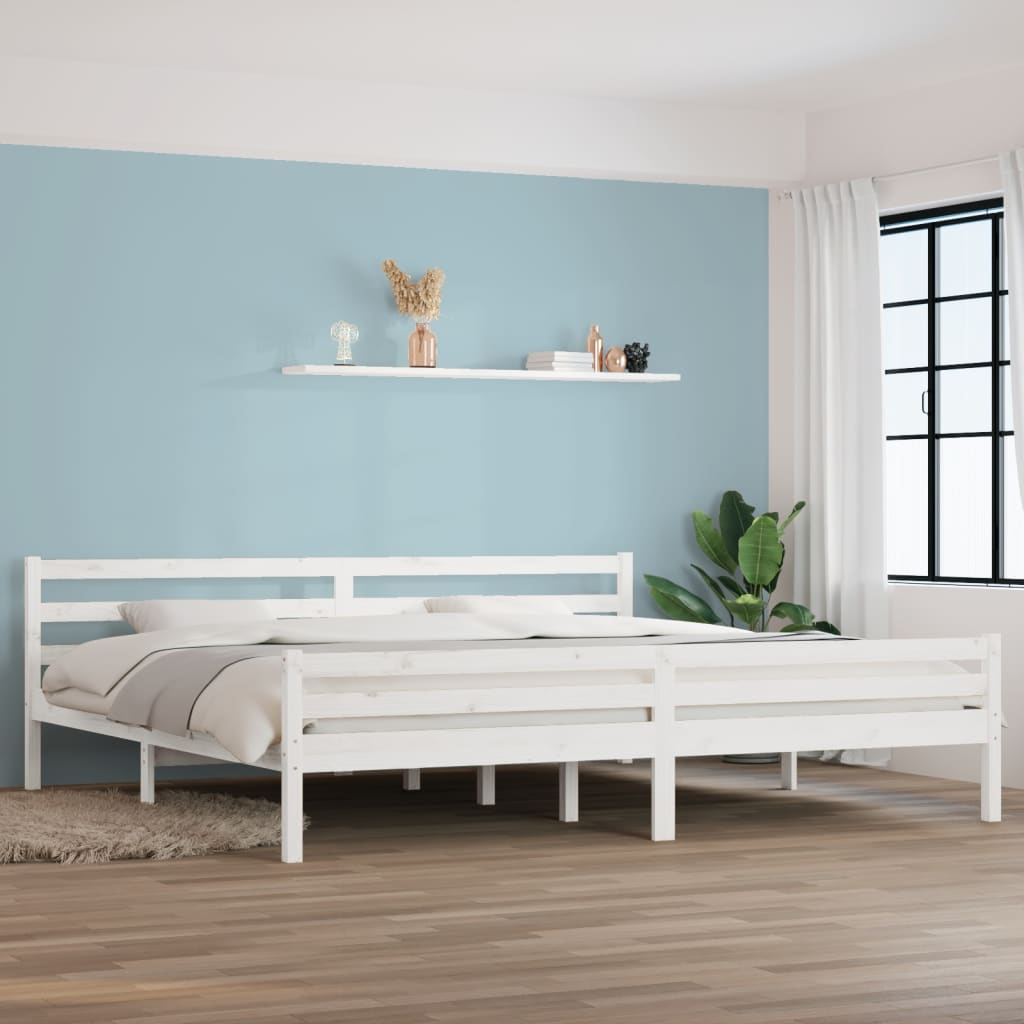 Solid Wood White Bed Frame, 200x200 cm - Mattress Not Included