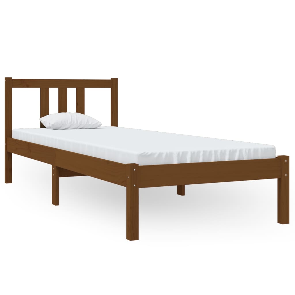 Small Single Solid Wood Bed Frame 75x190 cm, Honey Brown Finish