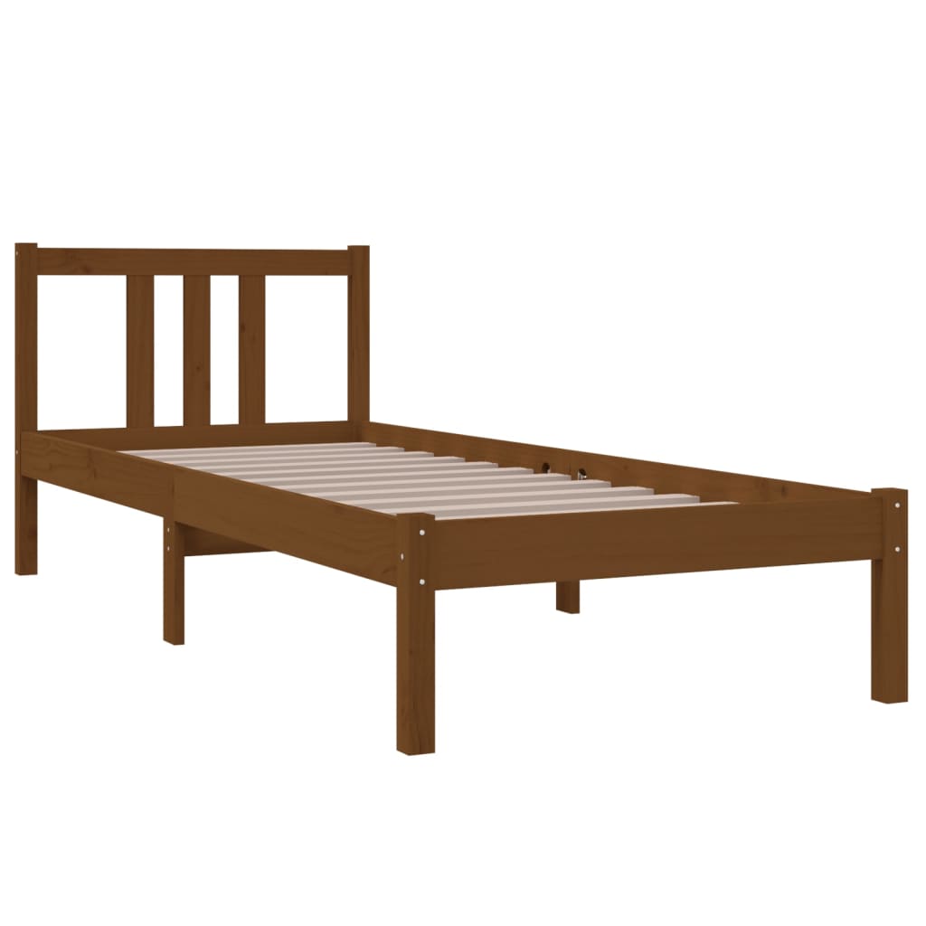 Small Single Solid Wood Bed Frame 75x190 cm, Honey Brown Finish