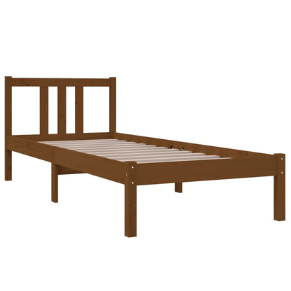 Small Single Solid Wood Bed Frame 75x190 cm, Honey Brown Finish
