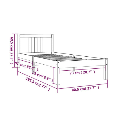 Small Single Solid Wood Bed Frame 75x190 cm, Honey Brown Finish