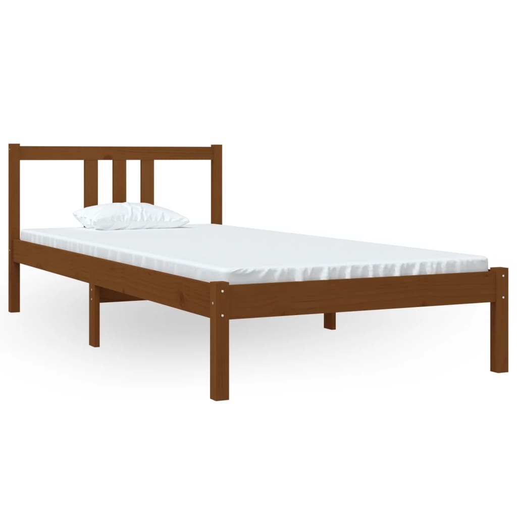Solid Wood Bed Frame, Honey Brown, 90x200 cm, No Mattress
