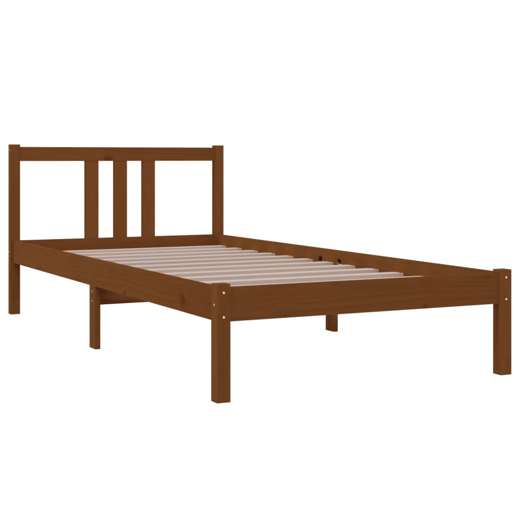 Solid Wood Bed Frame, Honey Brown, 90x200 cm, No Mattress