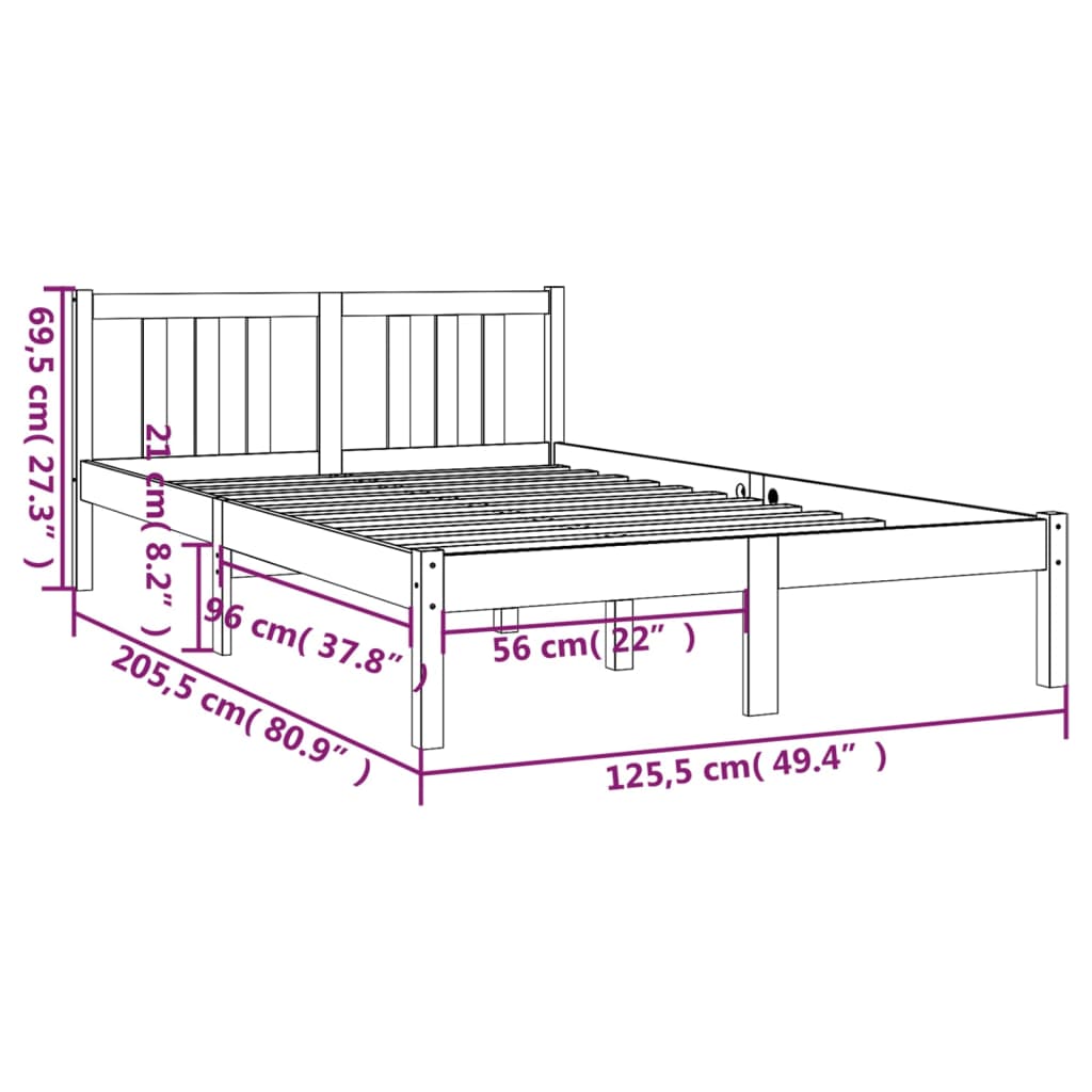 Solid Wood Bed Frame, Honey Brown, 120x200 cm - No Mattress Included