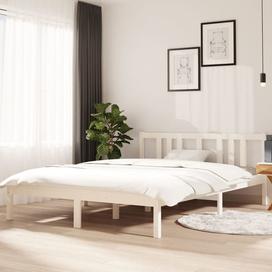 Solid Wood White Bed Frame 140x200 cm, No Mattress Included
