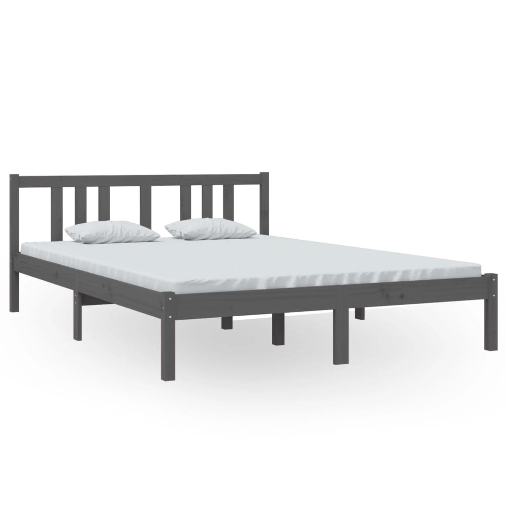 Solid Wood Grey Bed Frame 140x200 cm - Sturdy & Stylish Design