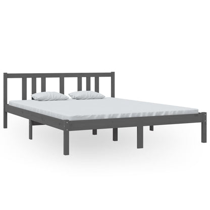 Grey Solid Wood King Size Bed Frame - 150x200 cm, No Mattress