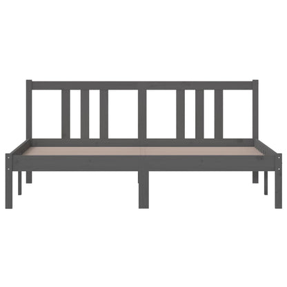 Grey Solid Wood King Size Bed Frame - 150x200 cm, No Mattress
