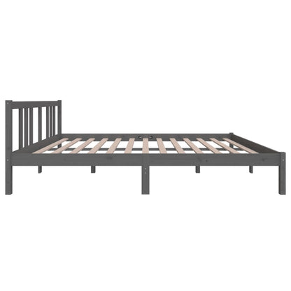 Grey Solid Wood King Size Bed Frame - 150x200 cm, No Mattress