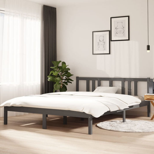 Grey Solid Wood King Size Bed Frame - 150x200 cm, No Mattress