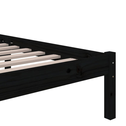 Black Solid Wood King Size Bed Frame 150x200 cm - No Mattress