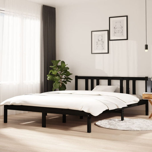 Black Solid Wood King Size Bed Frame 150x200 cm - No Mattress