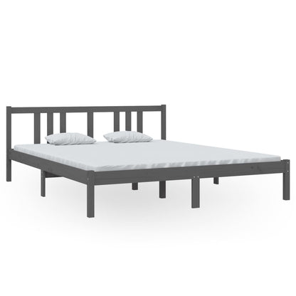 Solid Wood Grey Bed Frame - 160x200 cm Sturdy Design