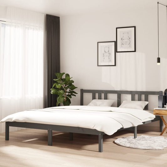 Solid Wood Grey Bed Frame - 160x200 cm Sturdy Design