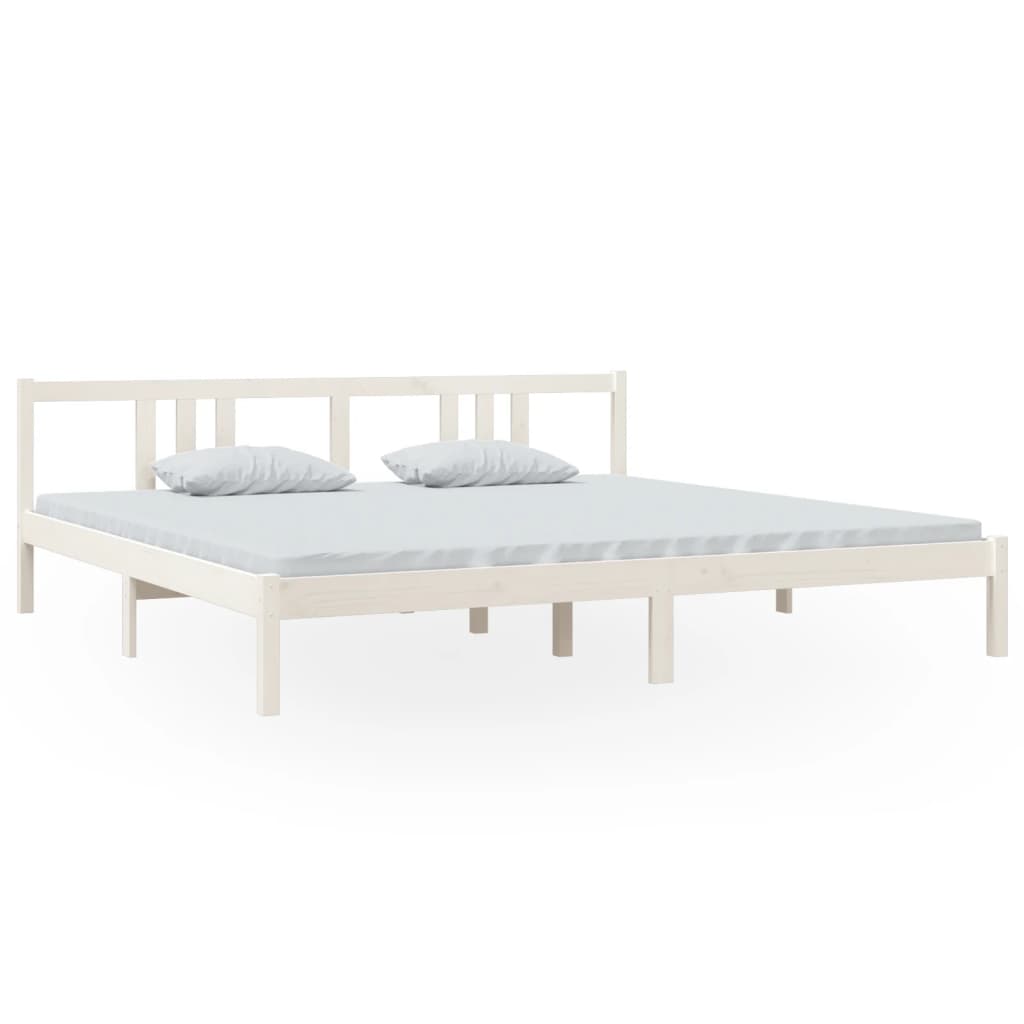 White Solid Wood Bed Frame, No Mattress, 200x200 cm