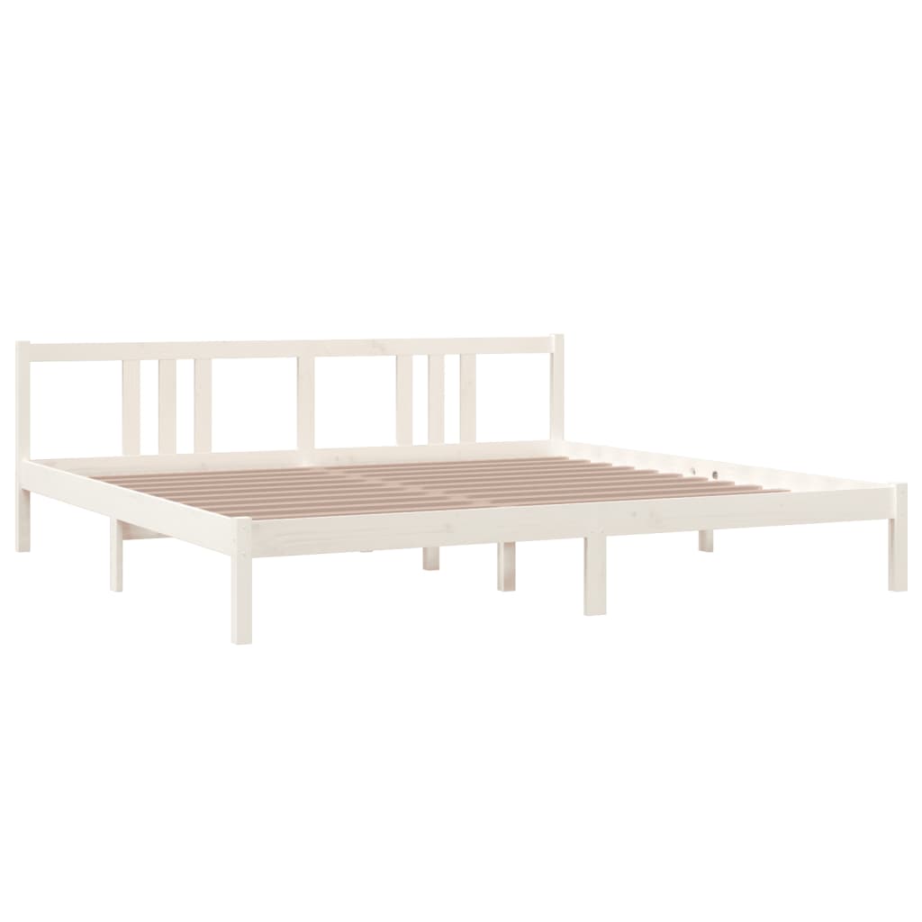 White Solid Wood Bed Frame, No Mattress, 200x200 cm