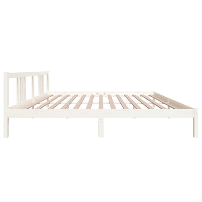 White Solid Wood Bed Frame, No Mattress, 200x200 cm