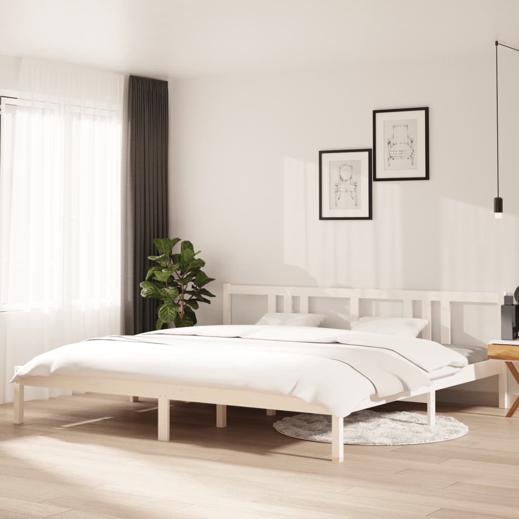 White Solid Wood Bed Frame, No Mattress, 200x200 cm