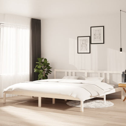 White Solid Wood Bed Frame, No Mattress, 200x200 cm