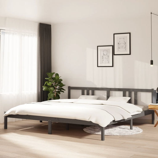 Grey Solid Wood Bed Frame 200x200 cm - No Mattress Included