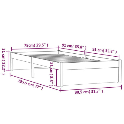 Solid Wood Black Bed Frame 75x190 cm - Small Single Size