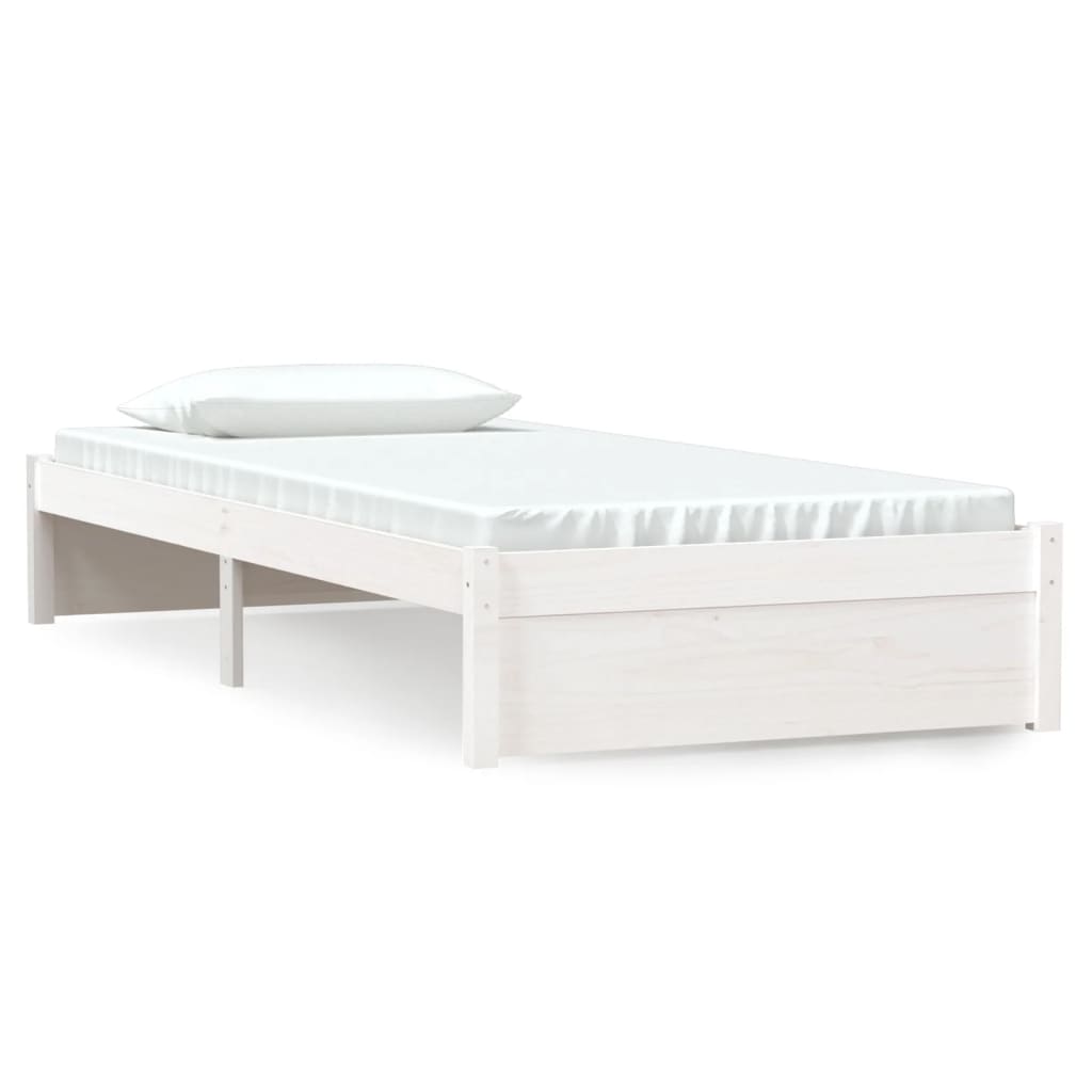 Solid Wood White Bed Frame - Single 90x190 cm | No Mattress