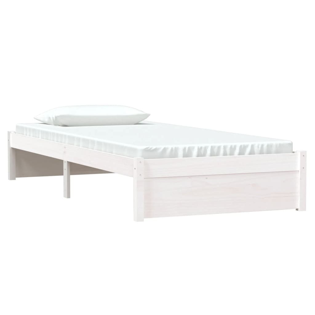 Solid Wood White Bed Frame - Single 90x190 cm | No Mattress