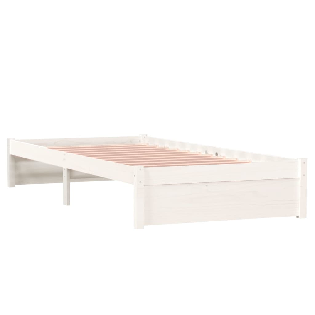 Solid Wood White Bed Frame - Single 90x190 cm | No Mattress