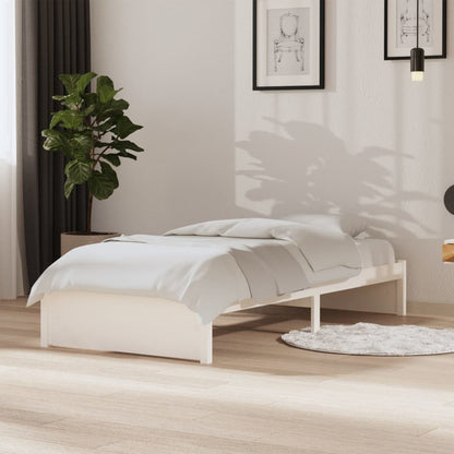 Solid Wood White Bed Frame - Single 90x190 cm | No Mattress