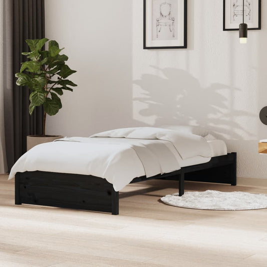 Black Solid Wood Single Bed Frame 90x190 cm - No Mattress Included