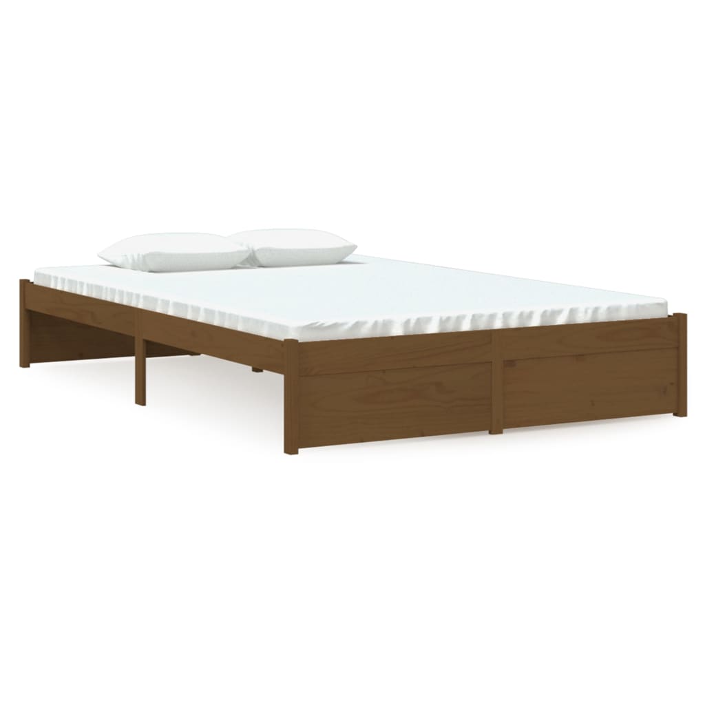 Compact Honey Brown Solid Wood Bed Frame 120x190 cm - Small Double