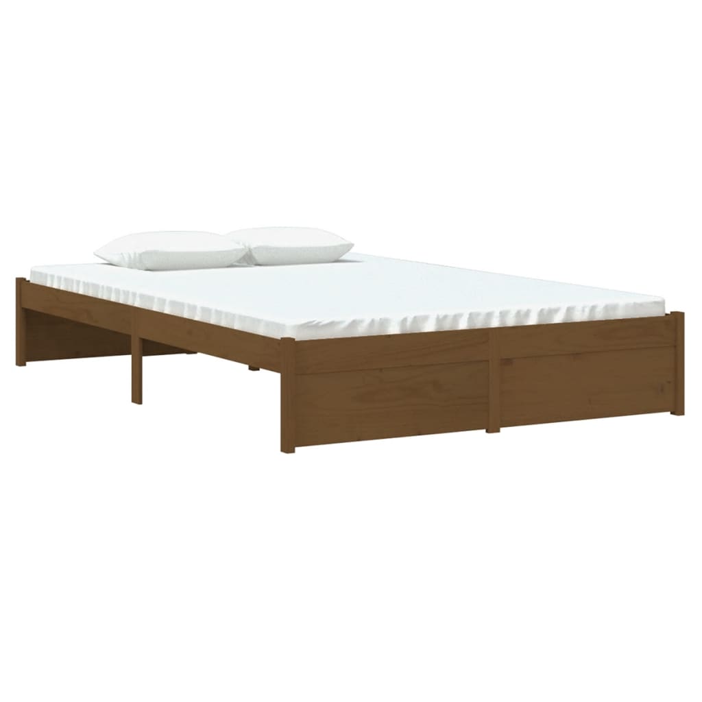 Compact Honey Brown Solid Wood Bed Frame 120x190 cm - Small Double