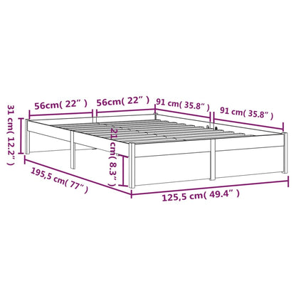 Compact Honey Brown Solid Wood Bed Frame 120x190 cm - Small Double