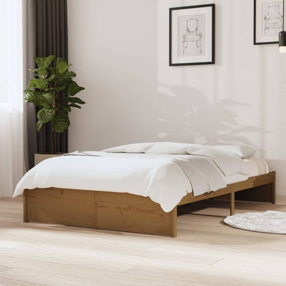 Compact Honey Brown Solid Wood Bed Frame 120x190 cm - Small Double