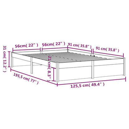 Black Solid Wood Bed Frame 120x190 cm - Small Double Size