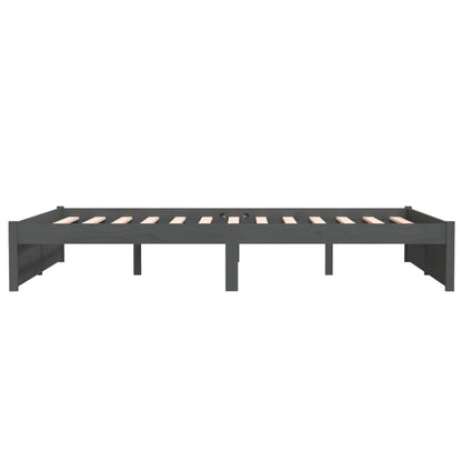 Grey Solid Wood Double Bed Frame 135x190 cm - No Mattress Included