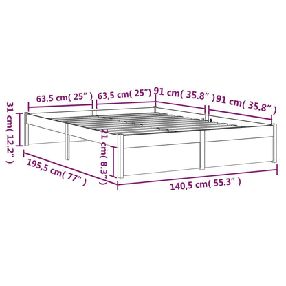 Grey Solid Wood Double Bed Frame 135x190 cm - No Mattress Included