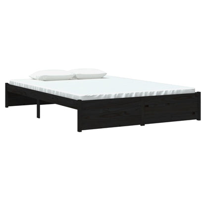 Solid Wood Bed Frame, Black, 140x190 cm - Mattress Not Included