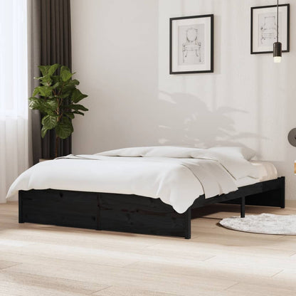 Solid Wood Bed Frame, Black, 140x190 cm - Mattress Not Included