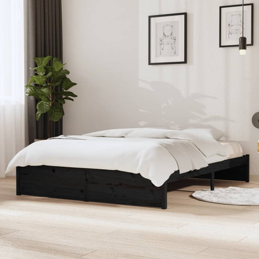 Solid Wood Bed Frame, Black, 140x190 cm - Mattress Not Included