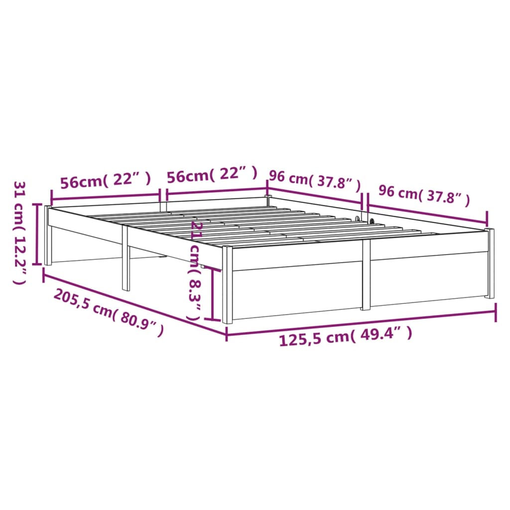 Solid Wood Bed Frame, Natural Finish, 120x200 cm - No Mattress