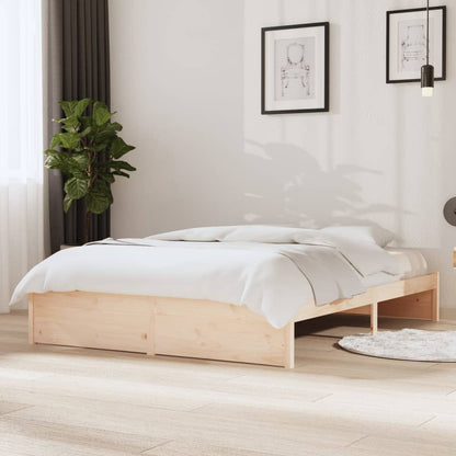 Solid Wood Bed Frame 140x200 cm - No Mattress, Natural Finish
