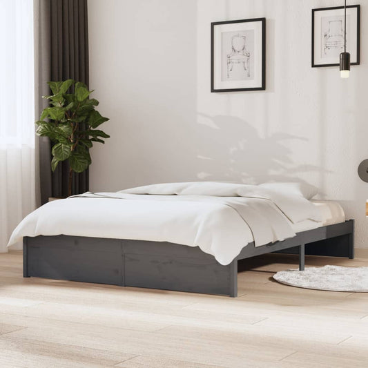 Elegant Grey Solid Wood Bed Frame 140x200 cm - No Mattress