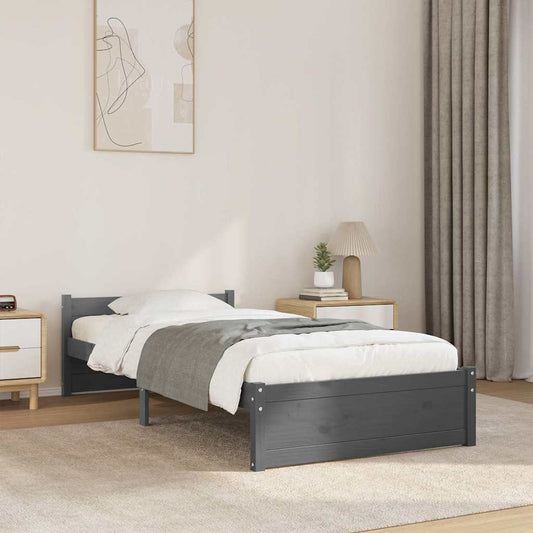 Grey Solid Wood Small Single Bed Frame 75x190 cm