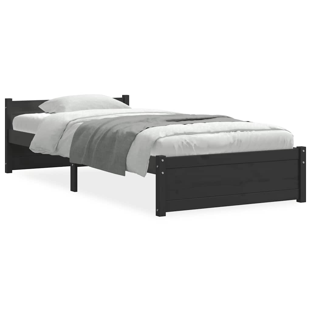 Solid Wood Bed Frame Black 75x190 cm Small Single Without Mattress