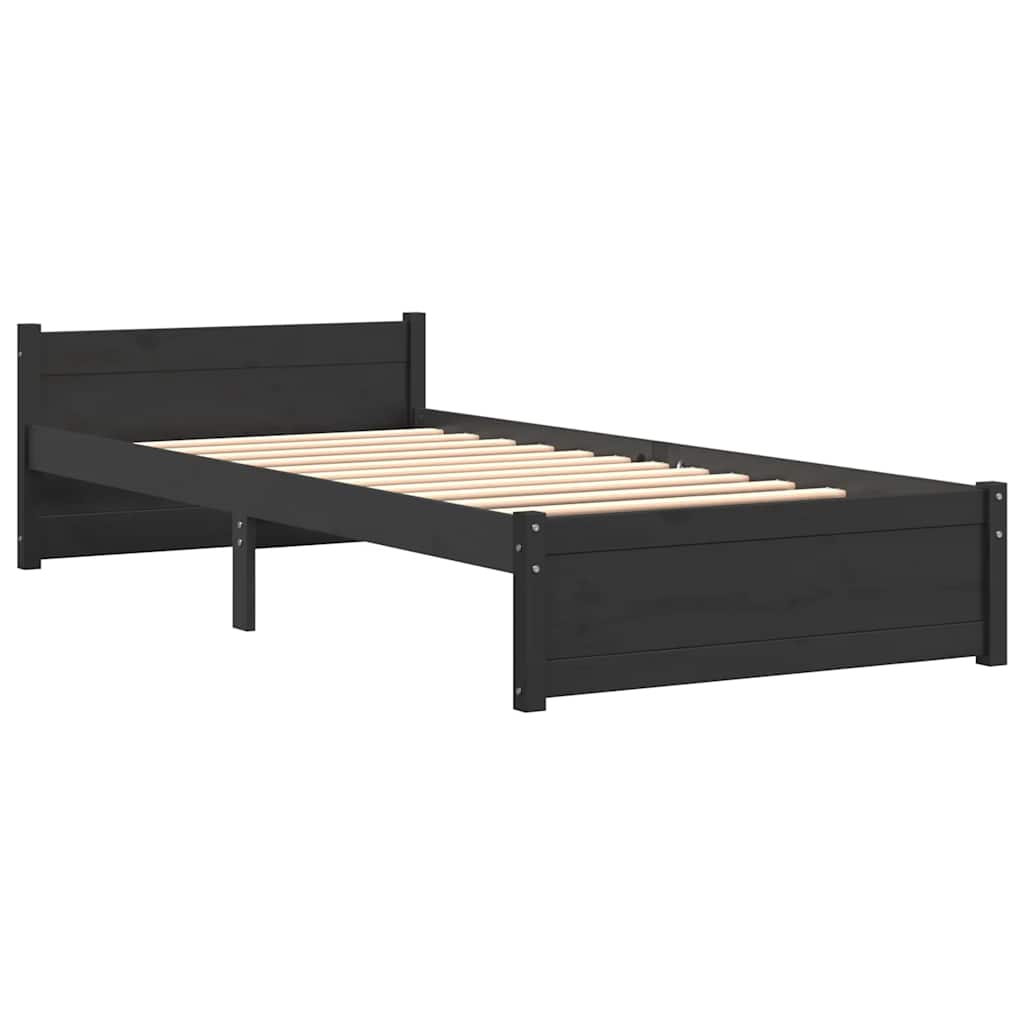 Solid Wood Bed Frame Black 75x190 cm Small Single Without Mattress