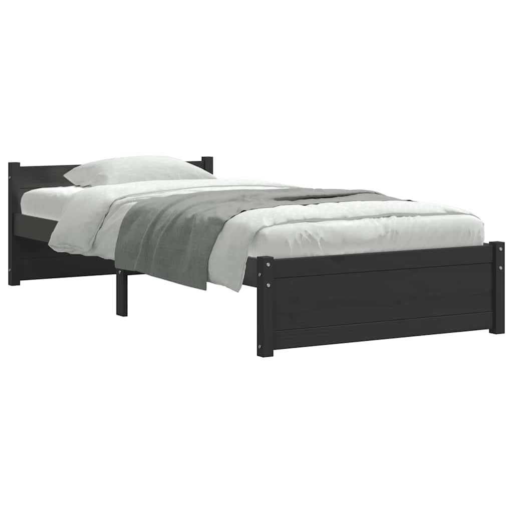Solid Wood Bed Frame Black 75x190 cm Small Single Without Mattress