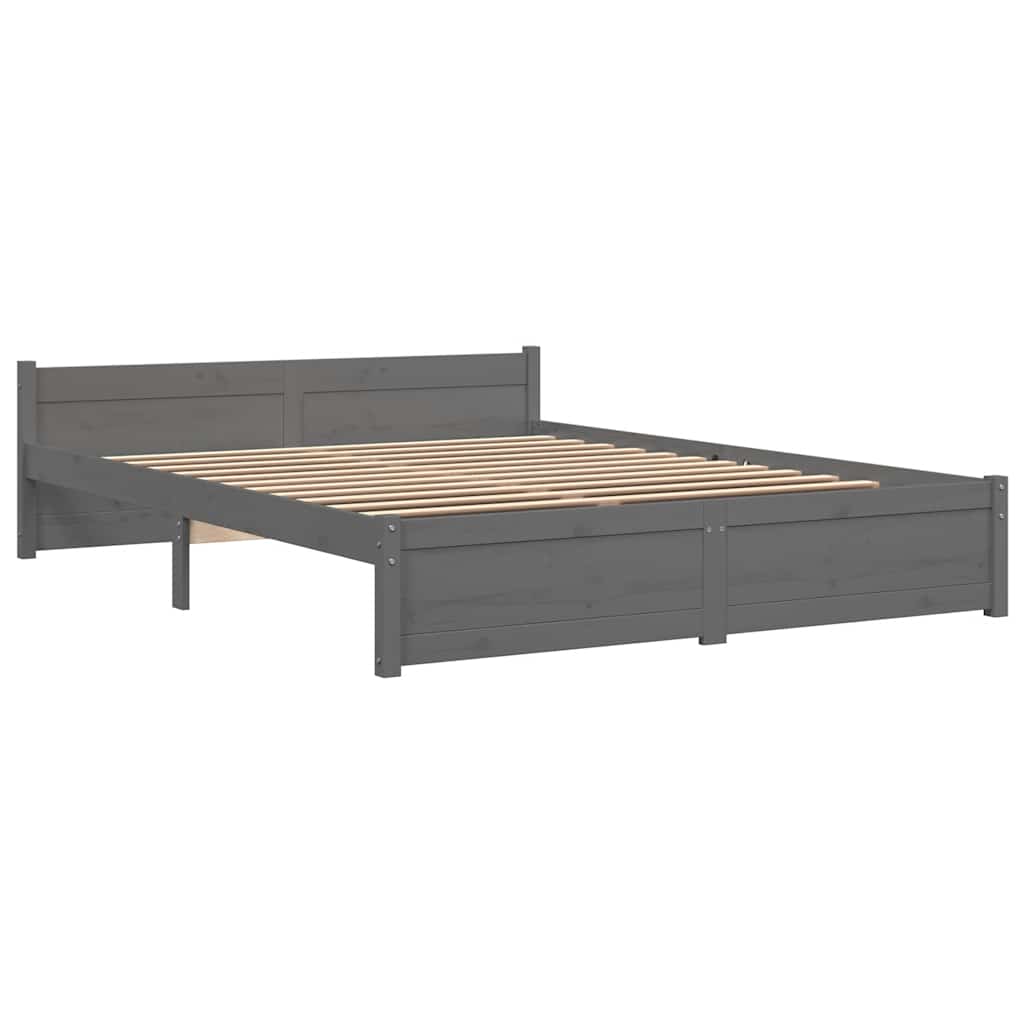 Solid Wood Grey Double Bed Frame 135x190 cm - No Mattress