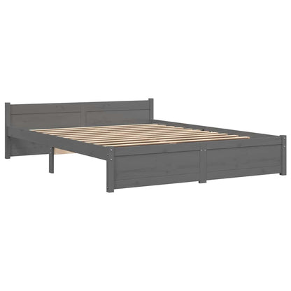 Solid Wood Grey Double Bed Frame 135x190 cm - No Mattress